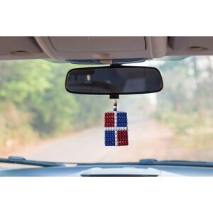 Dominican Republic Flag Car Rearview Mirror Danglers/Necklace. Mini Flag